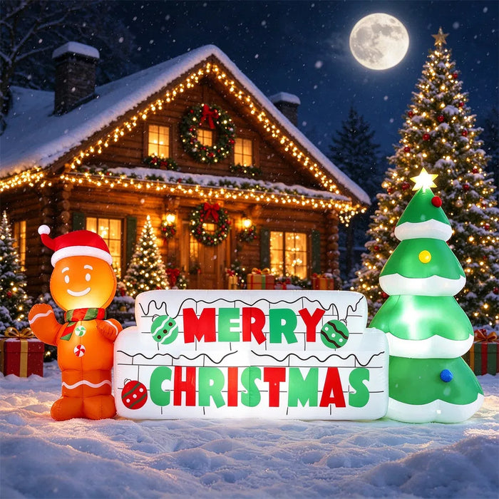Hendrano Inflatable Merry Christmas Sign 9.5 ft with Gingerbread Man