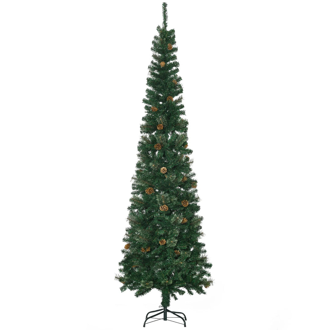 Slim pencil Christmas tree with pine cones
