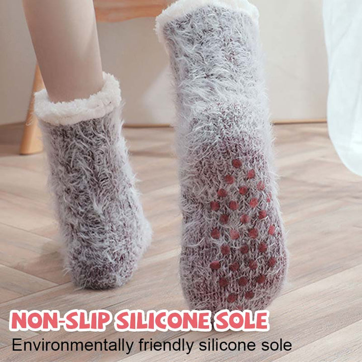 Sherpa-Lined Slipper Socks with Non-Slip Silicone Grippers