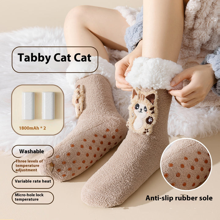 Fleece-lined heated socks with a duck design