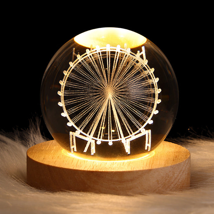 Hendrano Crystal Ball Night Light with 3D Engraving on Wood Base