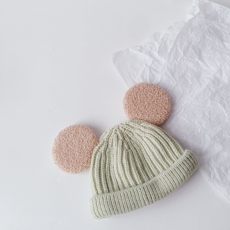 Kids knit beanie with fluffy teddy ears