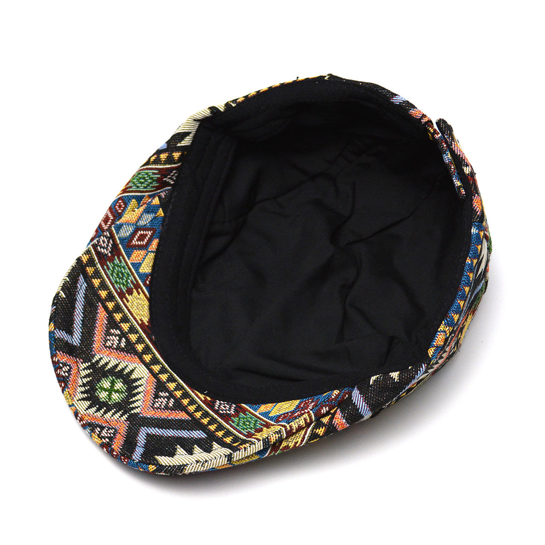 Flat cap with colorful jacquard pattern