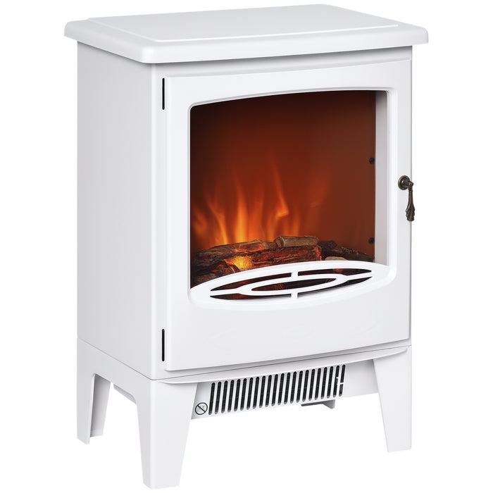 Hendrano White Electric Fireplace Stove with LED Flames and Door