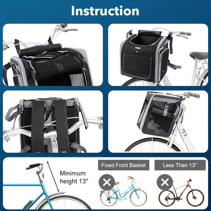 Expandable Front Bike Basket for Small Dogs and Cats