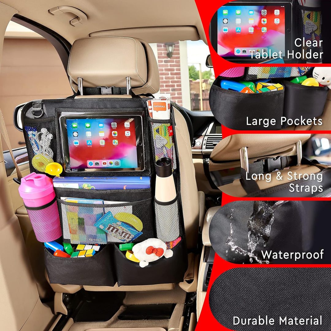 Car Backseat Organizer 2-Pack with Tablet Holder and 9 Pockets