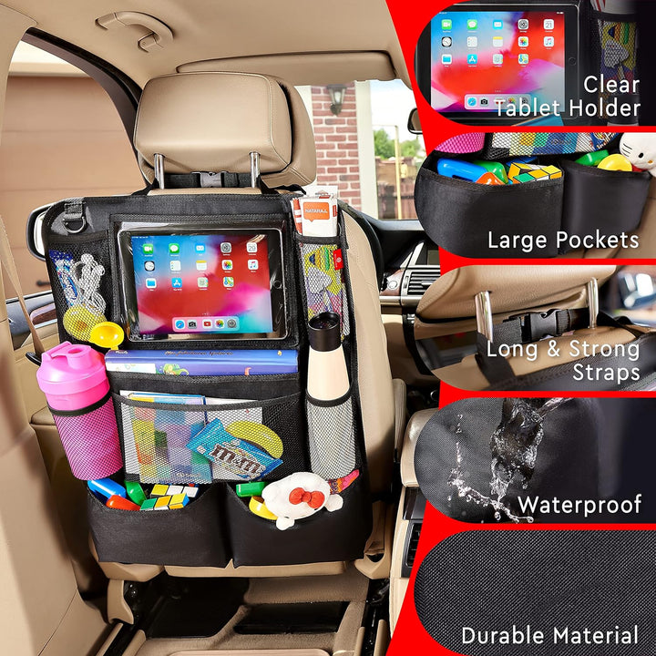 Car Backseat Organizer 2-Pack with Tablet Holder and 9 Pockets