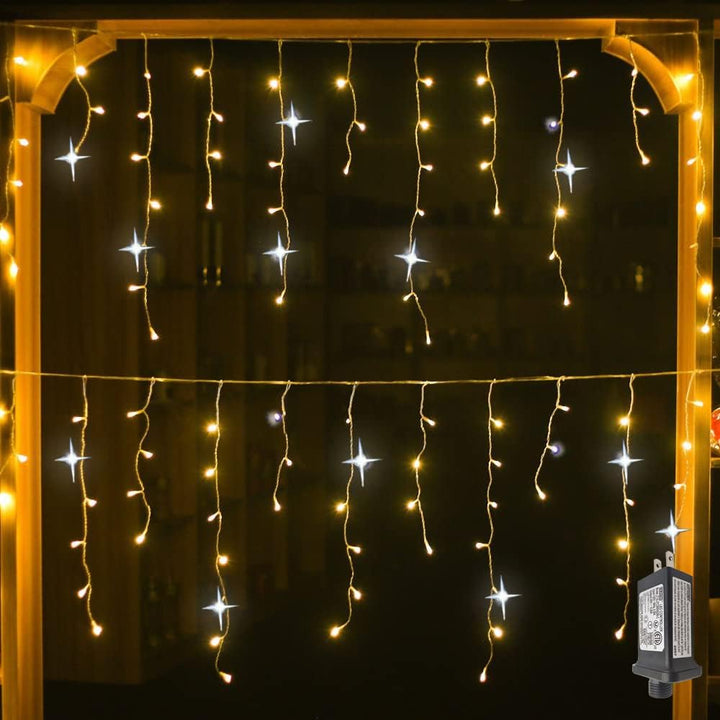 Warm White LED Icicle Curtain Lights, Weather Resistant