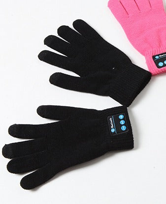 Black knit gloves with Bluetooth headset buttons