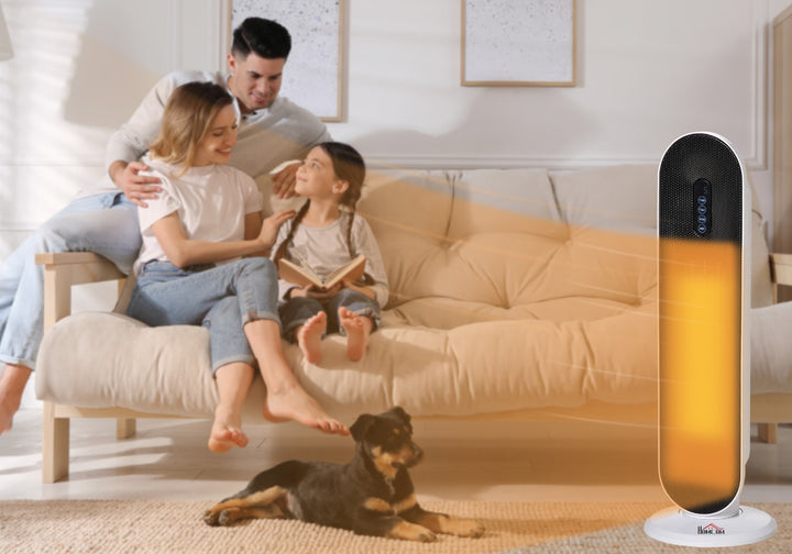 White ceramic tower heater with remote control
