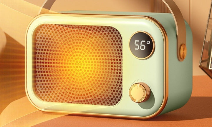 Retro radio-style space heater on desk