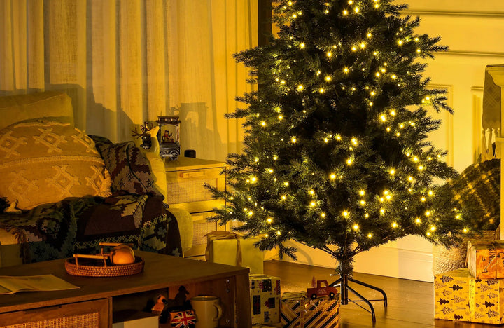 Realistic pre-lit fir tree with warm lights