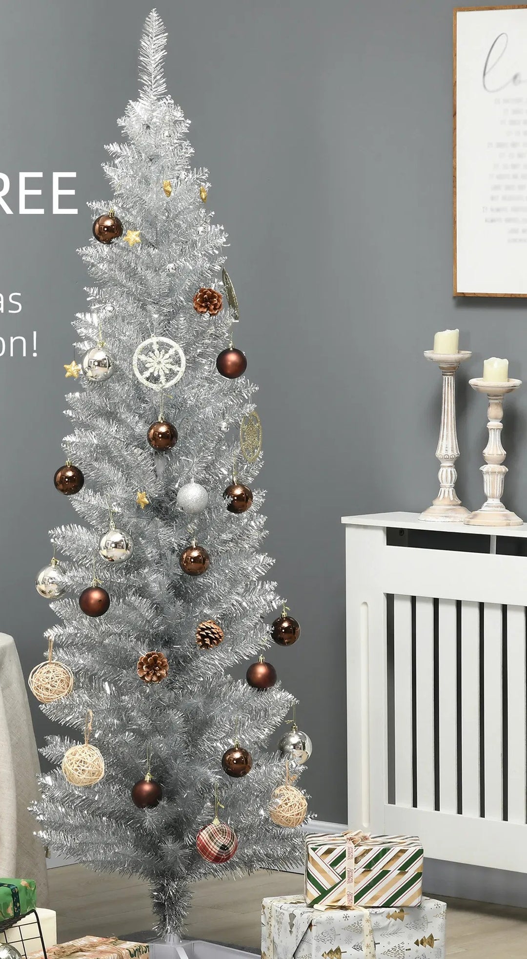 Silver slim pencil Christmas tree