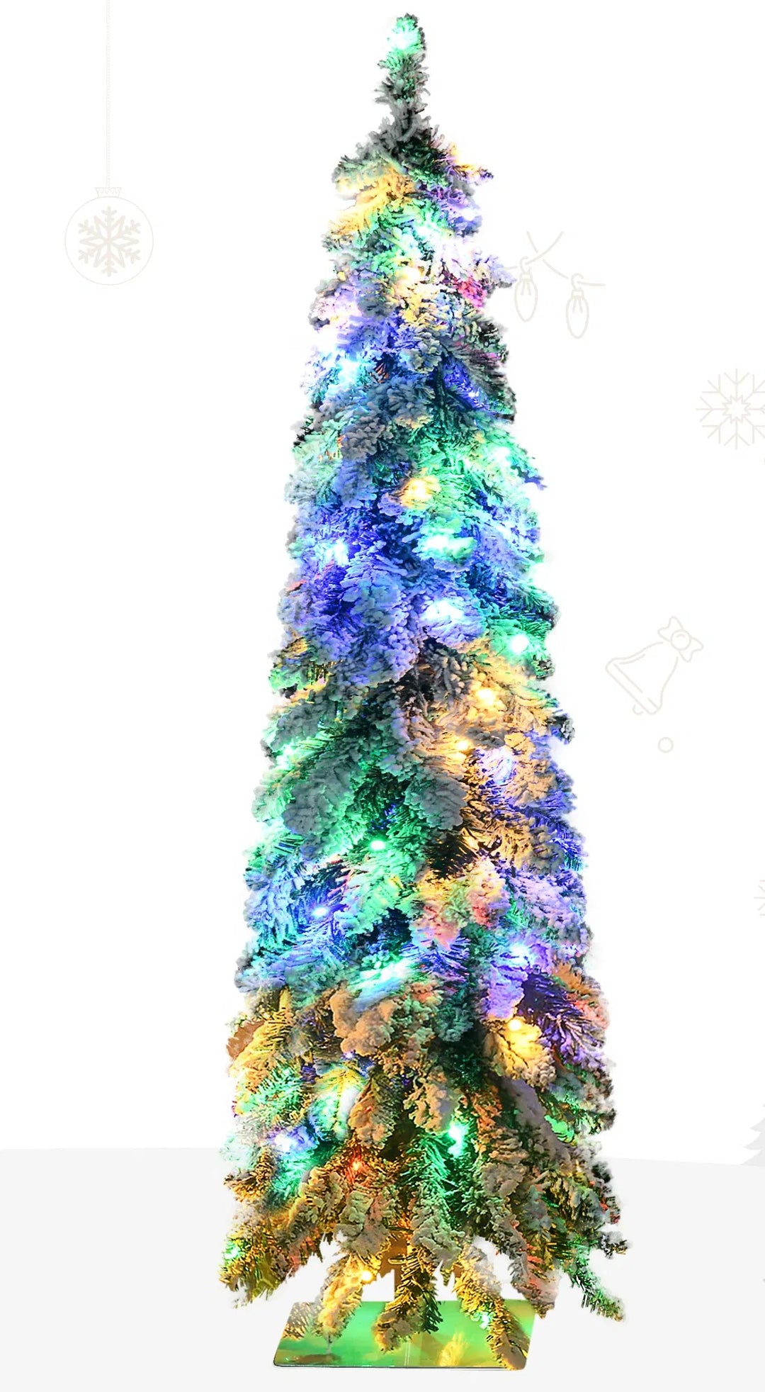 Small flocked pencil Christmas tree lit