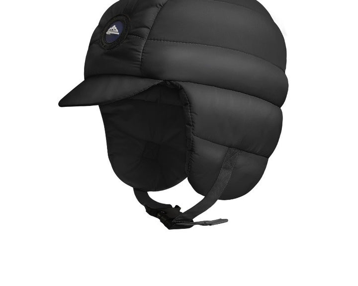 Black padded trapper hat with ear flaps