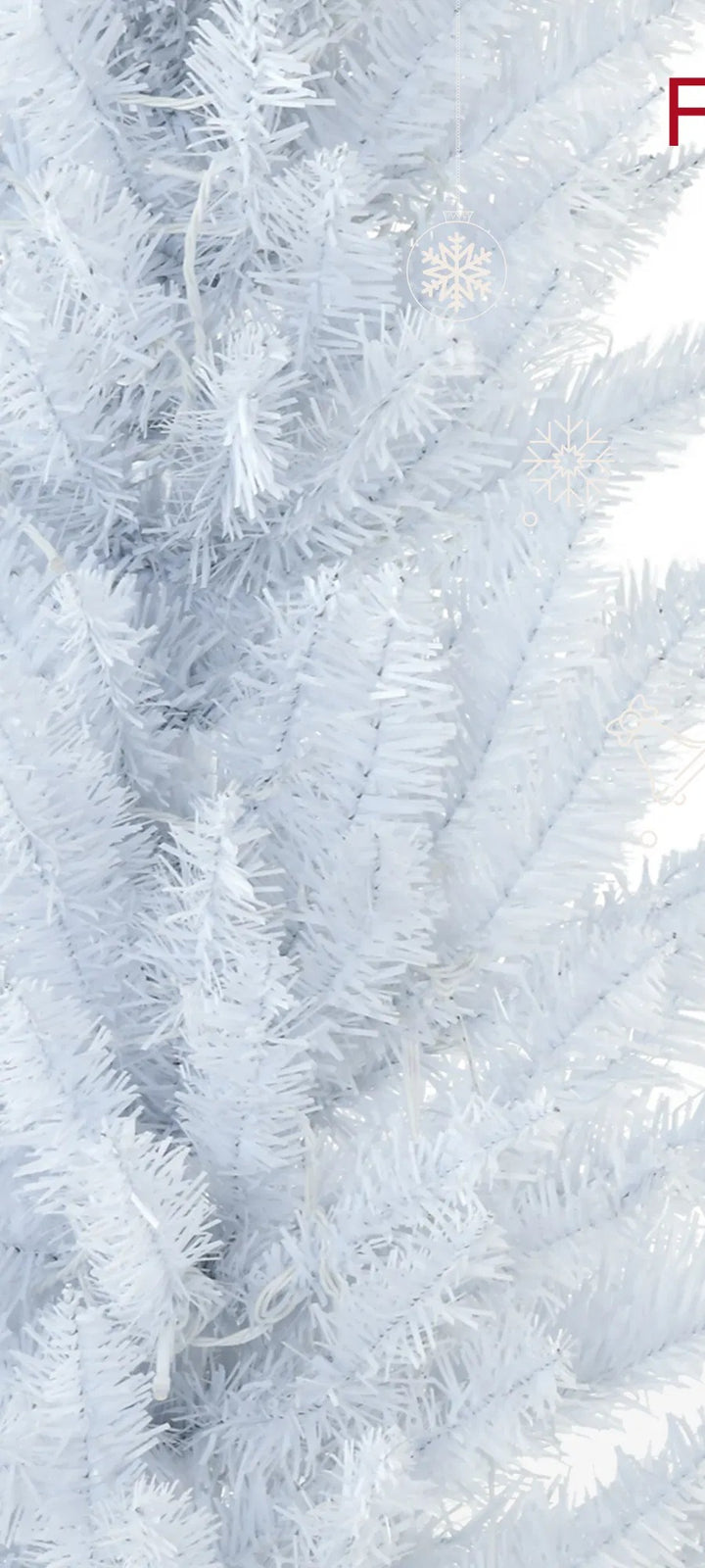 Tall white pencil Christmas tree with lights
