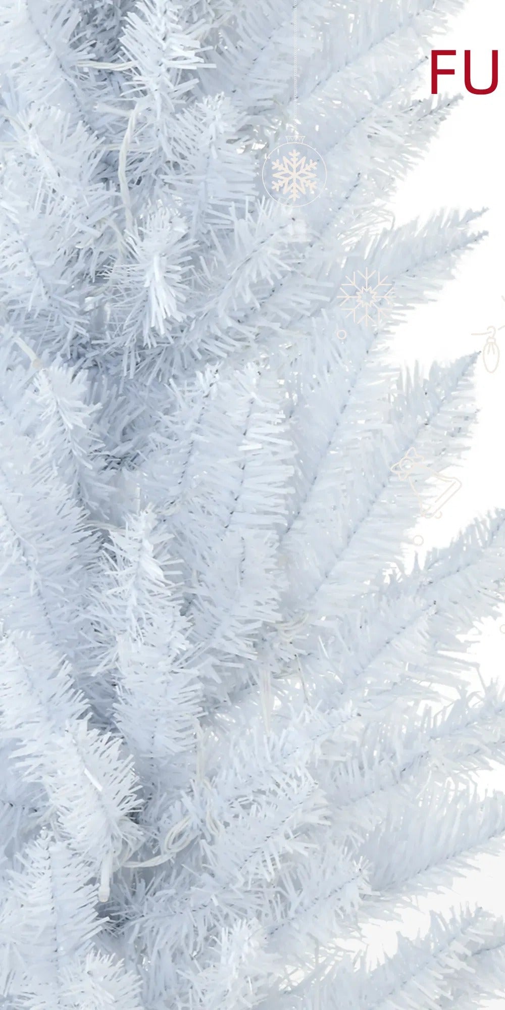 White pre-lit pencil Christmas tree with warm lights