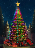 Smart RGB LED lights draped over Christmas tree