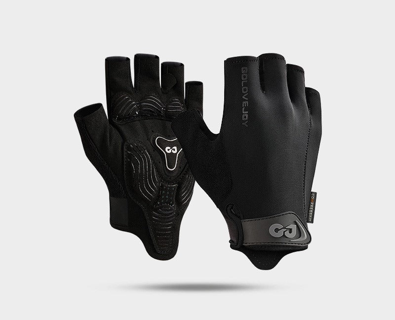 Black half-finger cycling gloves with padded palm