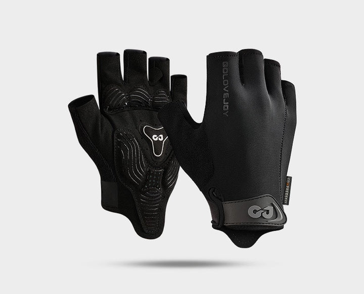 Black half-finger cycling gloves with padded palm