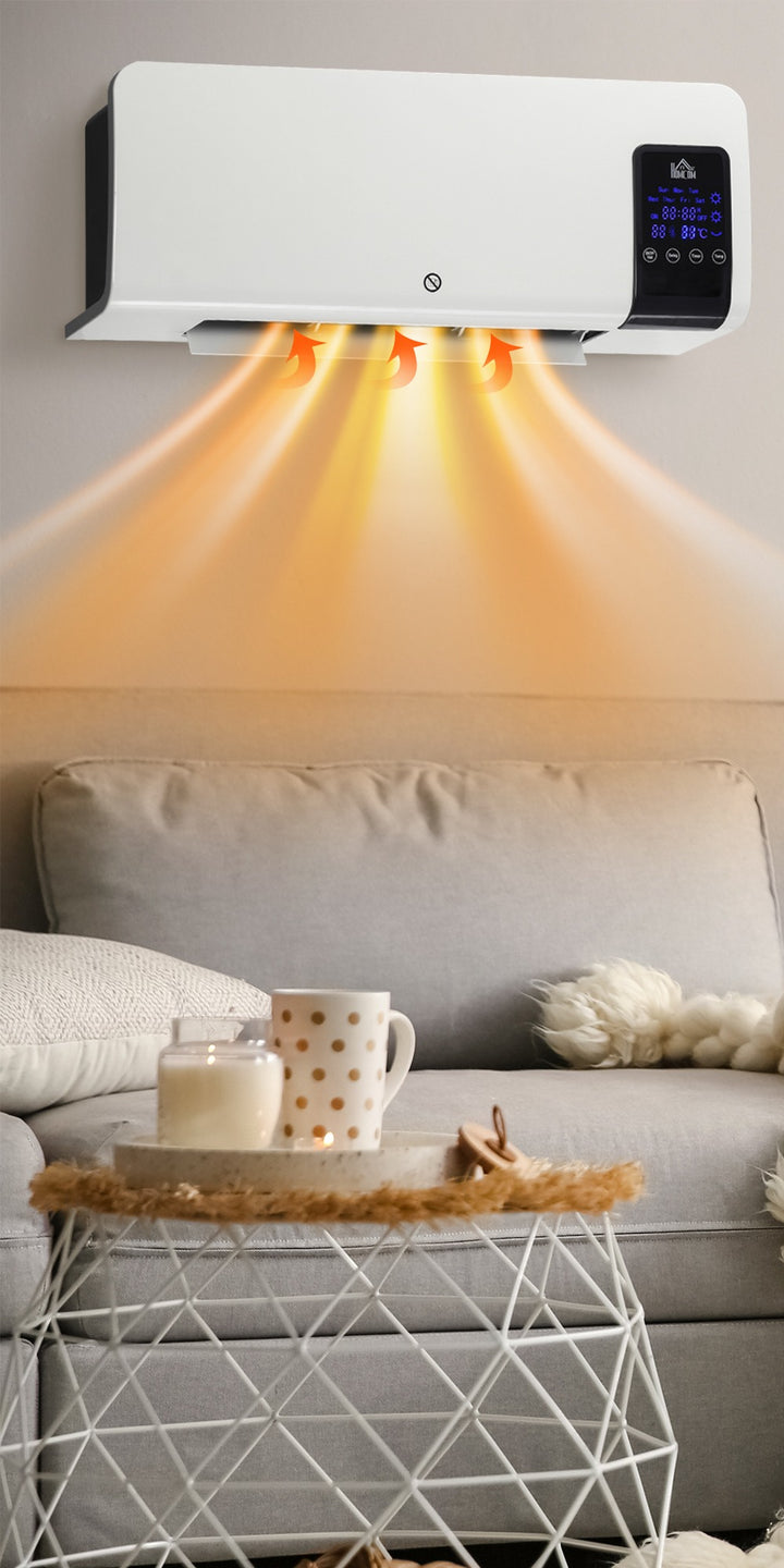 White wall-mounted ceramic heater with LED panel