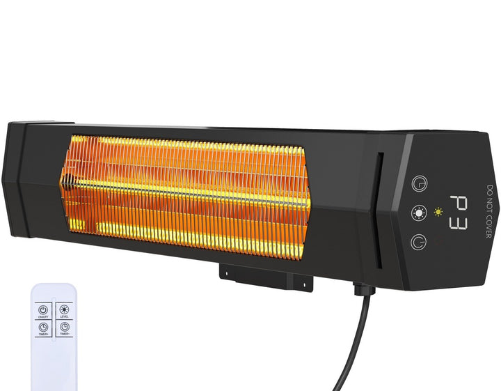 Black infrared heater mounted on a patio wall