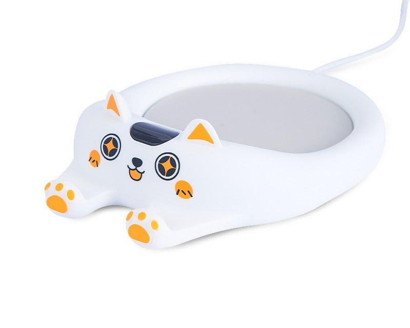 Cat shaped mug warmer with coffee