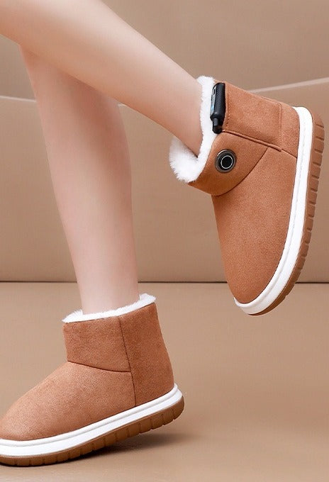 Rechargeable heated plush ankle boots