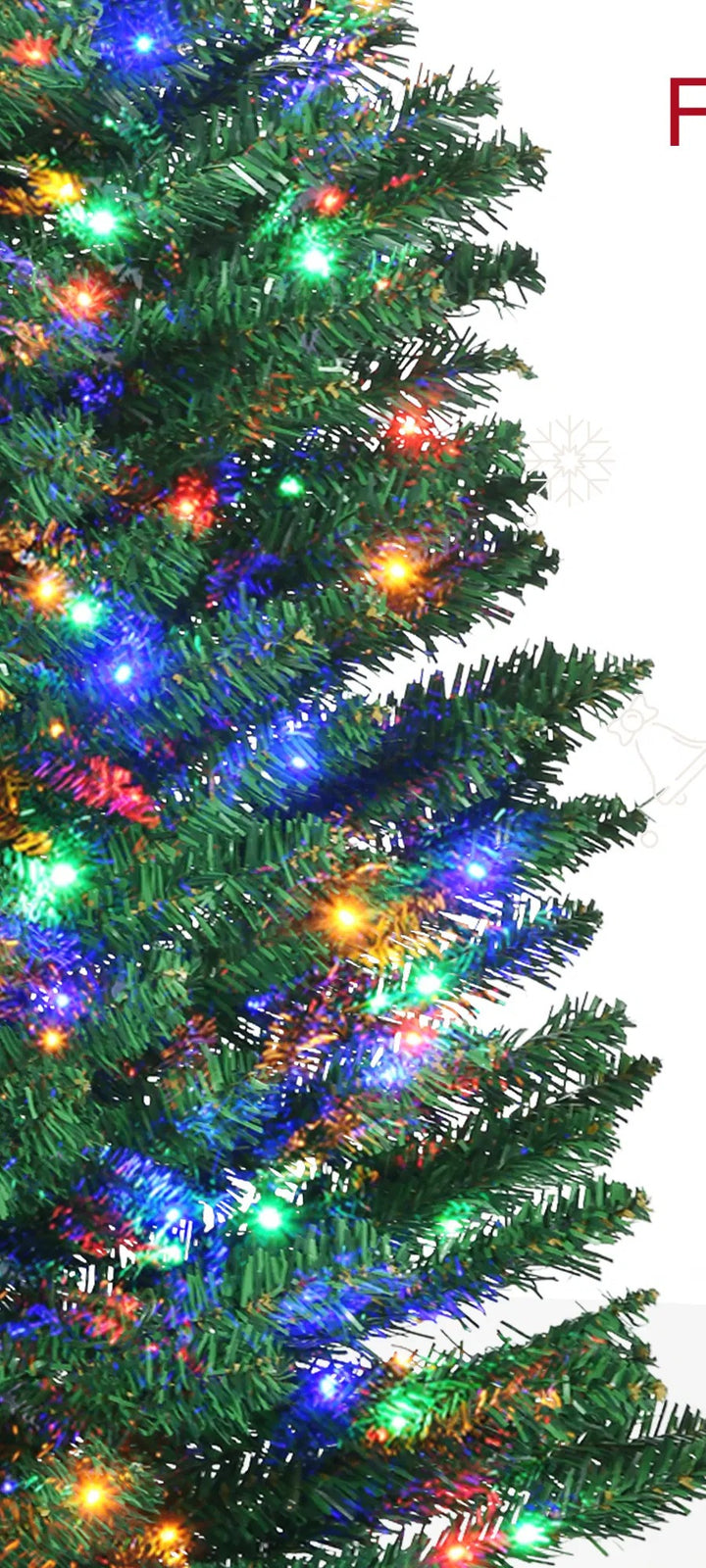 Slim green pencil tree with multicolor lights