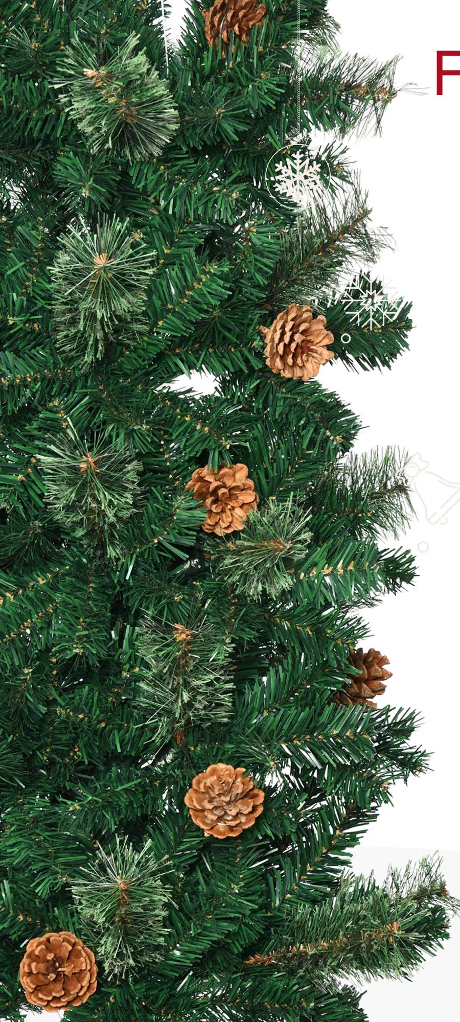 Slim pencil Christmas tree with pine cones