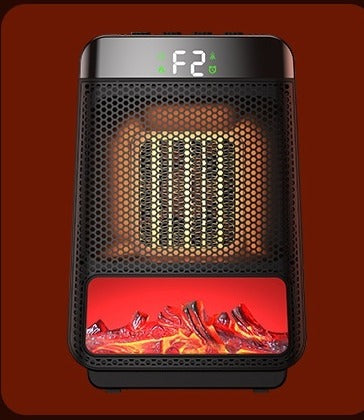 Black compact space heater with flame effect