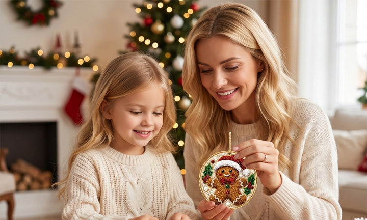 Diamond painting Christmas ornaments on a tree