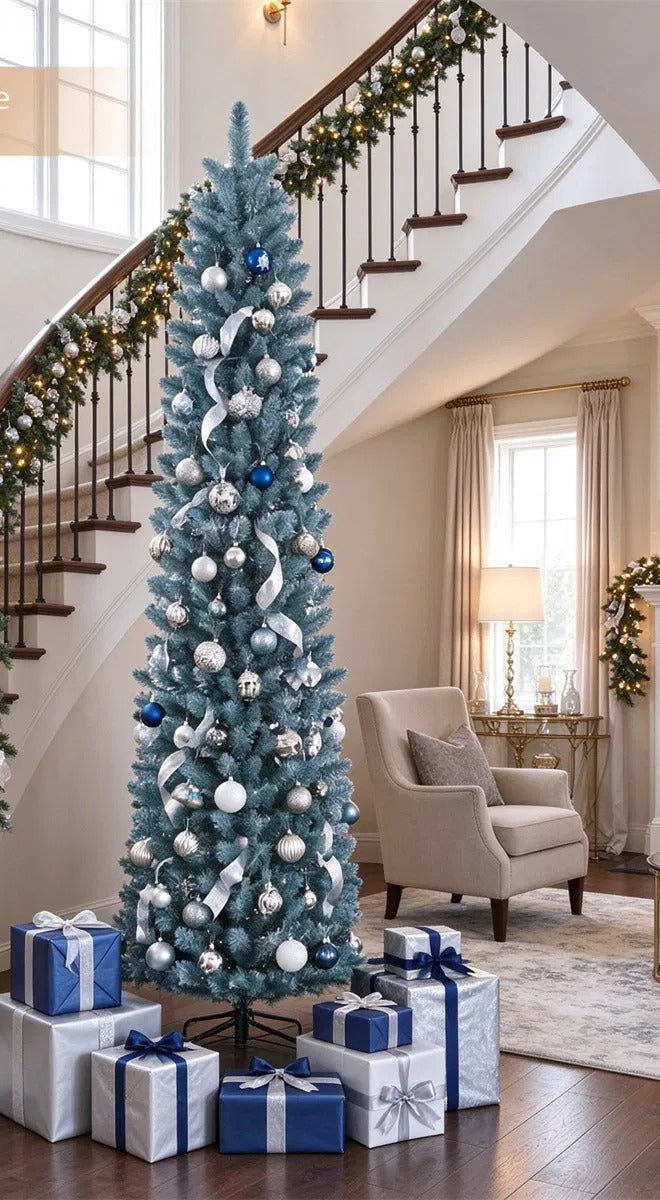 Slim frosted silver green pencil Christmas tree