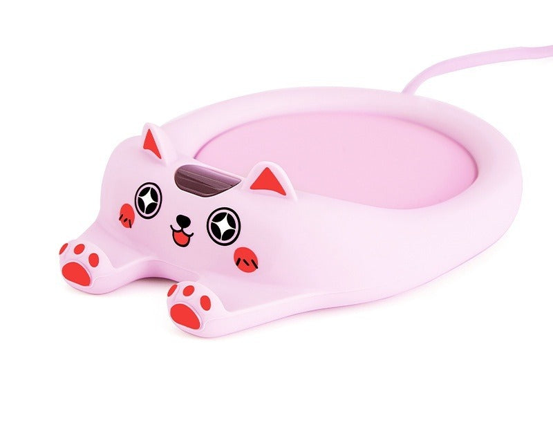 Cat shaped mug warmer with coffee
