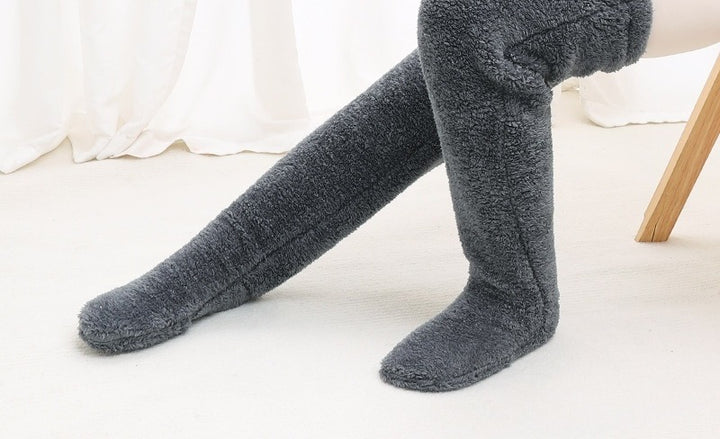Plush over-the-knee leg warmers with drawstring