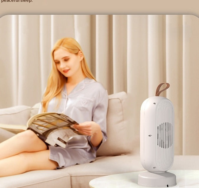 White oscillating tower fan heater with handle