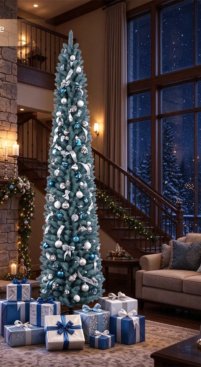 Tall slim frosted pencil Christmas tree