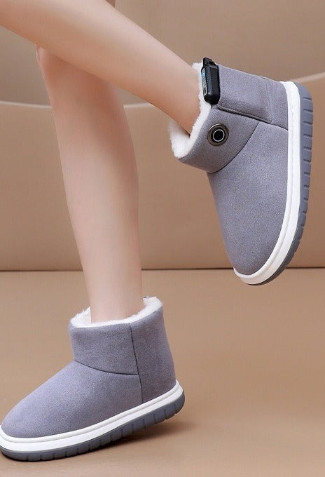 Rechargeable heated plush ankle boots