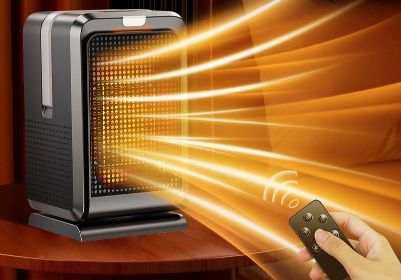 Oscillating desk space heater with remote