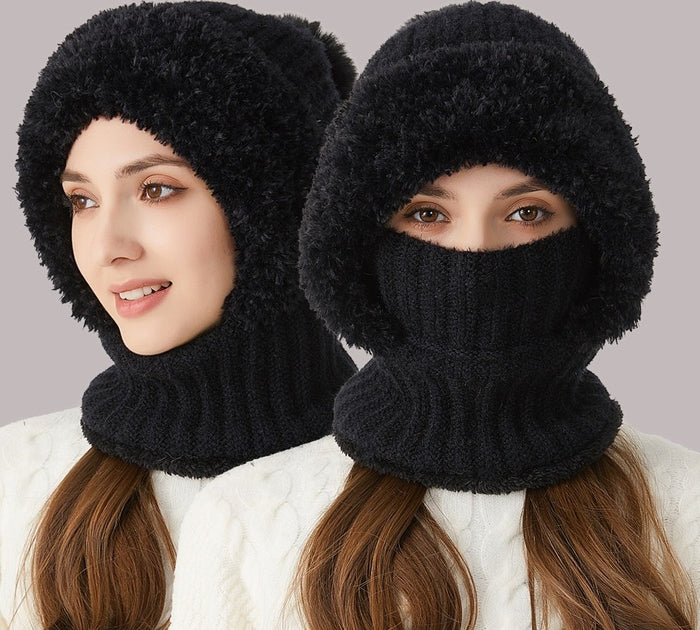 Hendrano Knit Hood Hat with Scarf and Face Cover, Plush Lined