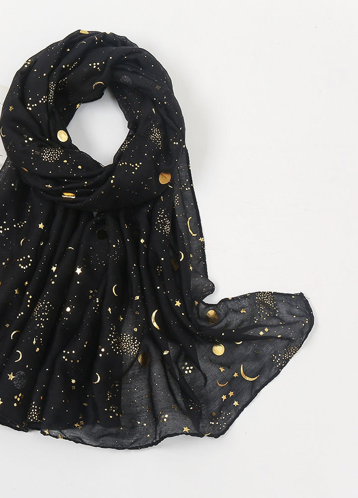 Navy scarf with gold star print