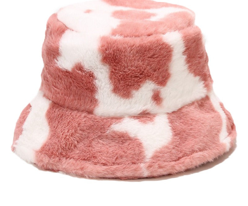 Fluffy leopard print faux fur bucket hat