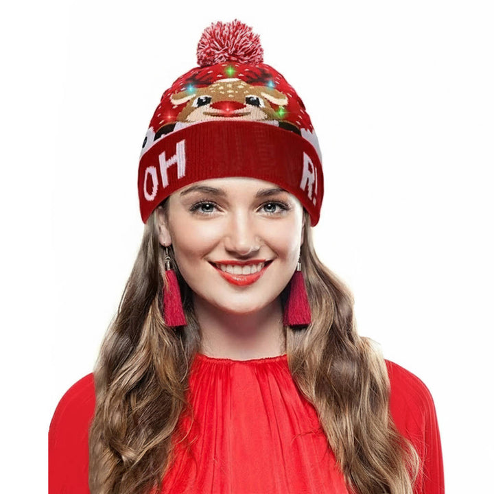 Hendrano™ Light-Up Knit Christmas Beanie with Pom-Pom and Color LEDs