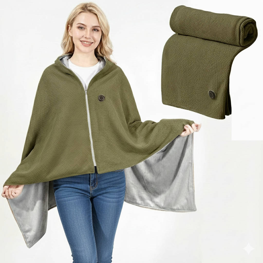 Hendrano™ USB-C Heated Shawl with 8 Heat Zones &amp; Zipper Closure