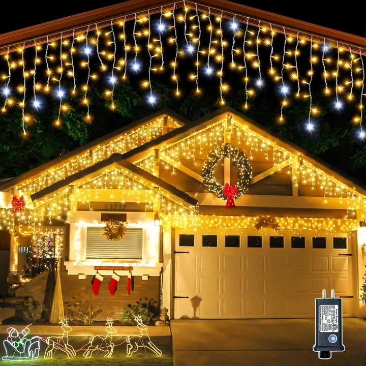Warm White LED Icicle Curtain Lights, Weather Resistant