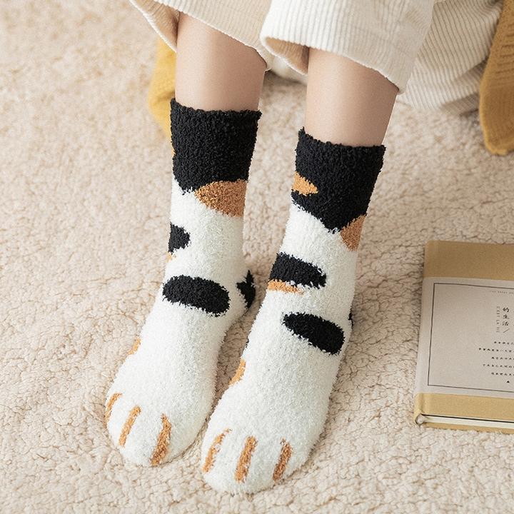 Hendrano™ Cozy Cat Paw Socks in Soft Coral Fleece, One Size Fits Most