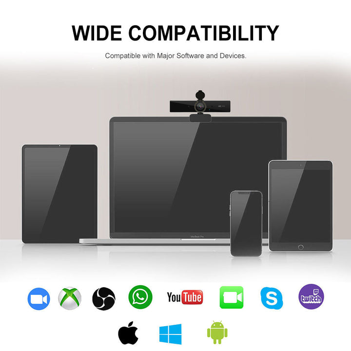 4K Webcam with Autofocus, Built-In Mic and Auto Light Correction