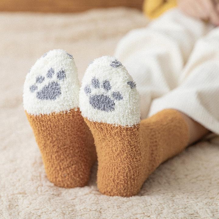 Hendrano™ Cozy Cat Paw Socks in Soft Coral Fleece, One Size Fits Most