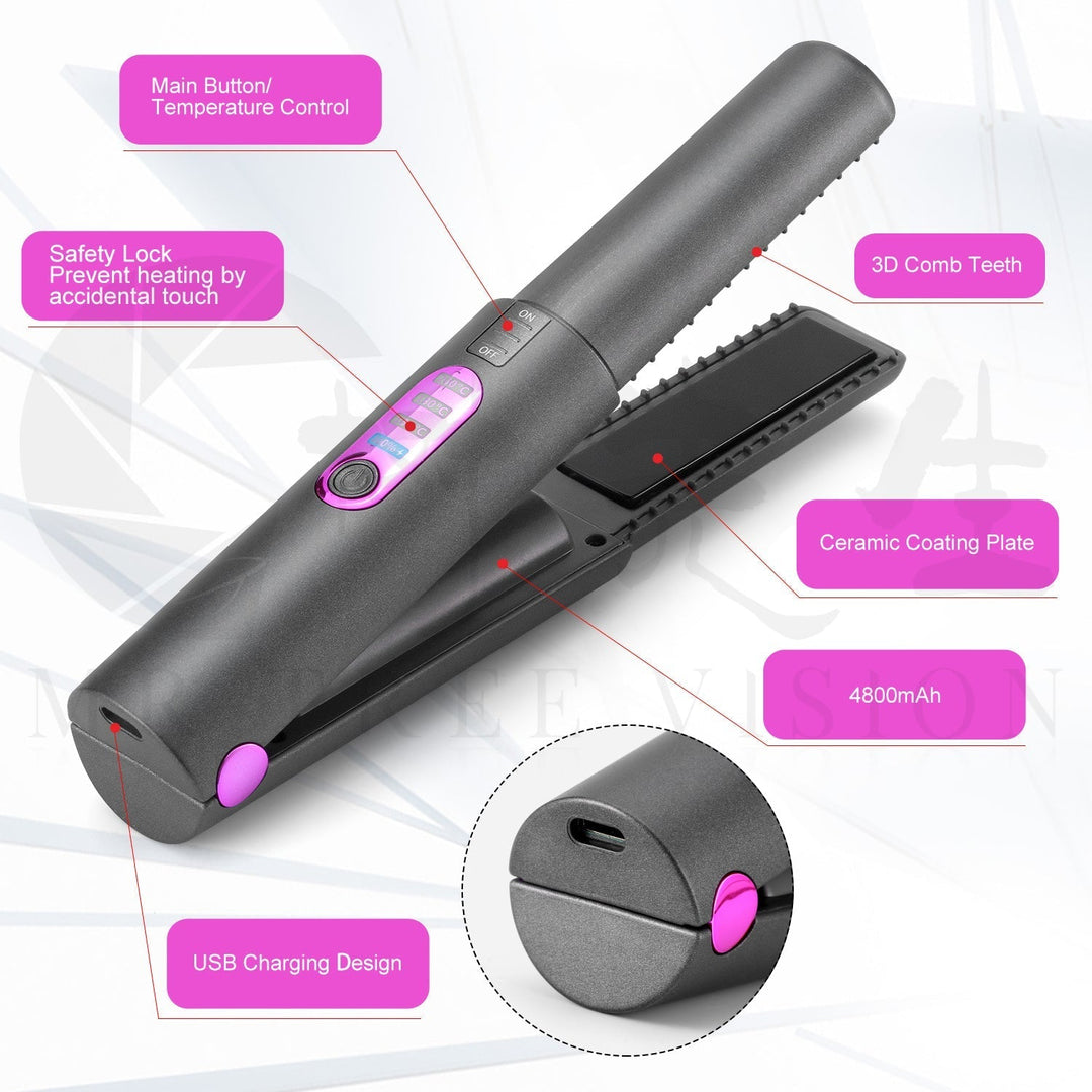 Hendrano™ Cordless USB 2-in-1 Mini Flat Iron and Curler for Travel