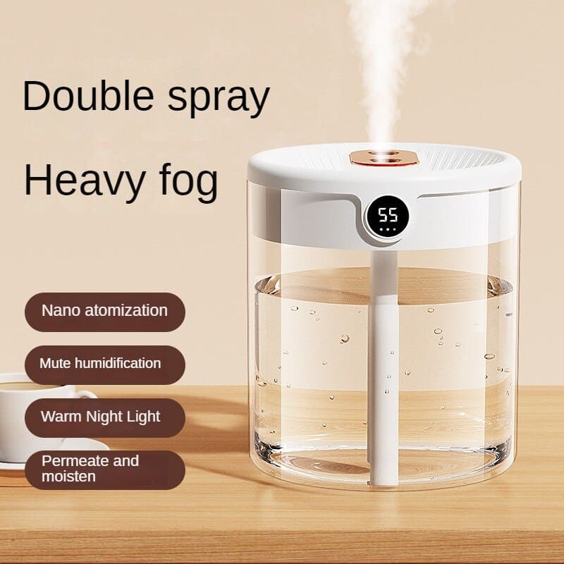 2L USB Cool Mist Humidifier with Dual Mist Outlets and Display